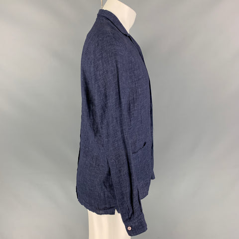 BURBERRY PRORSUM Spring 2014 Size L Navy Blue Linen Shirt