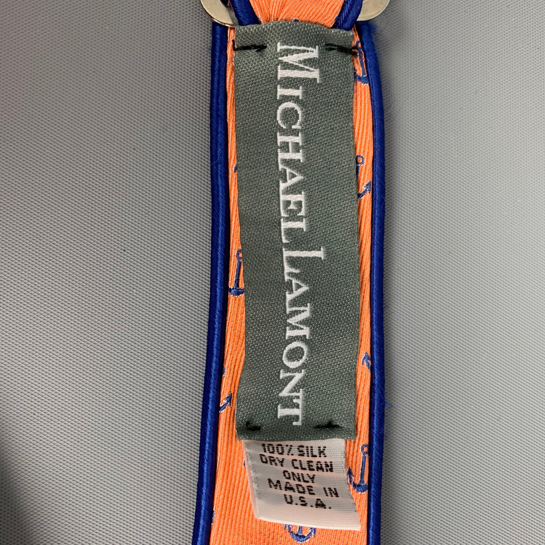 MICHAEL LAMONT Orange Navy Anchor Silk Adjustable Bow Tie