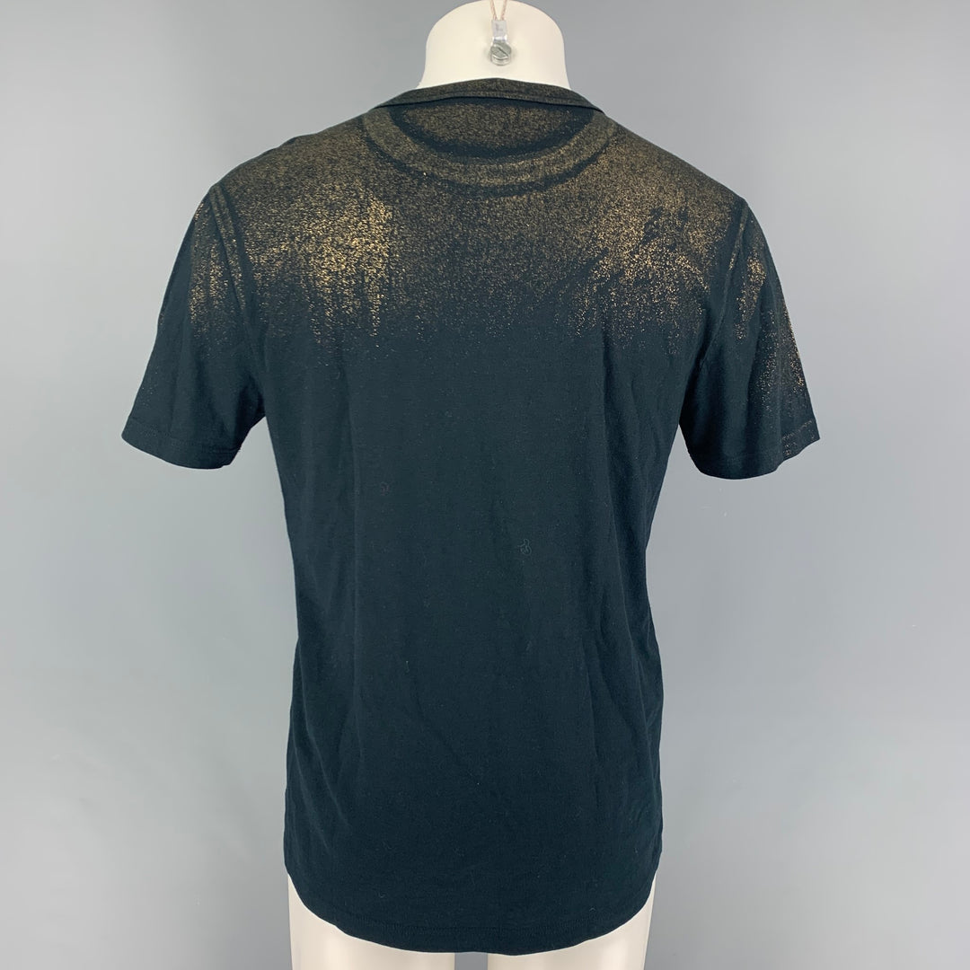 GUCCI FW 13 Size S Black Gold Metallic Cotton Crew-Neck T-shirt