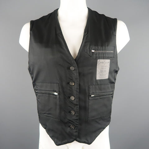 YOHJI YAMAMOTO M Black Knitted Wool Blend Reversible Vest