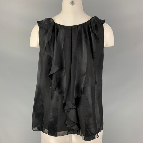 MOSCHINO Taille 10 Blouse à volants bicolore en soie noire