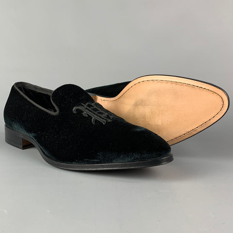 PAUL SMITH Size 10 Black Monogram Velvet Slip On Loafers