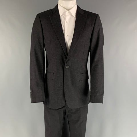 CALVIN KLEIN COLLECTION Size 38 Black Grey Heather Wool Silk 32 29 Suit