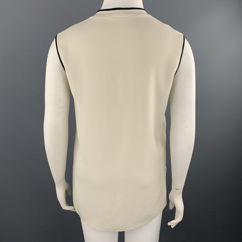 ETRO Size 12 Cream & Black Crepe Sleeveless V Neck Blouse