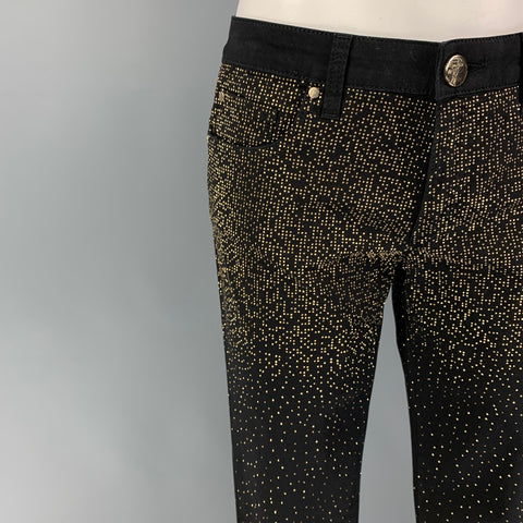 VERSACE COLLECTION Size 26 Black Gold Cotton Studded Dress Pants