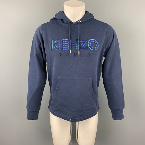KENZO Size S Navy Embroidery Cotton Hooded Sweatshirt