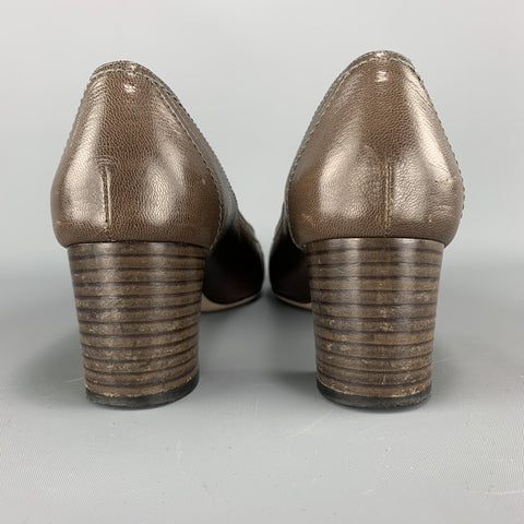 SALVATORE FERRAGAMO Taille 8.5 Escarpins mocassins Gancini en cuir taupe doré