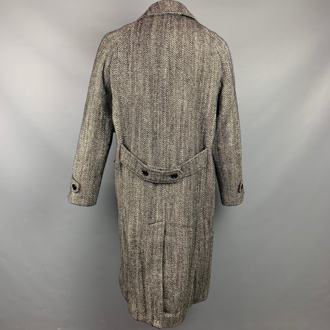 DOLCE & GABBANA Oversized Size 38 Black & White Herringbone Wool Double Breasted Coat