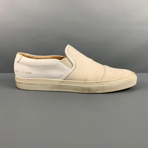 COMMON PROJECTS Size 11 White Solid Canvas Slip On Sneakers