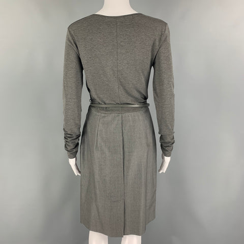 MAX MARA Vestido de manga larga con cinturón de viscosa gris talla 8