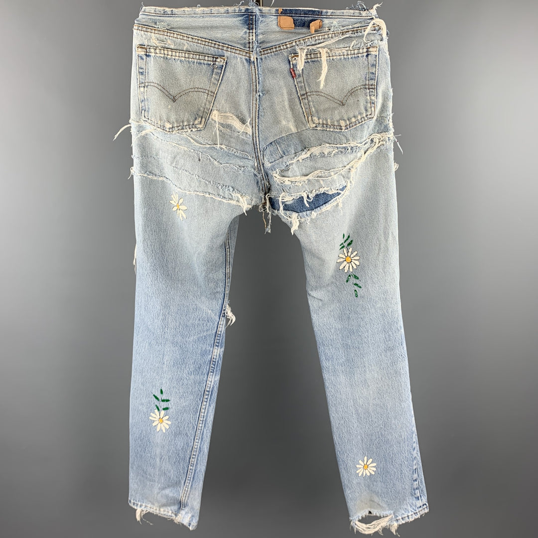 LEVI STRAUSS Size 31 Light Blue Distressed Denim Button Fly Jeans