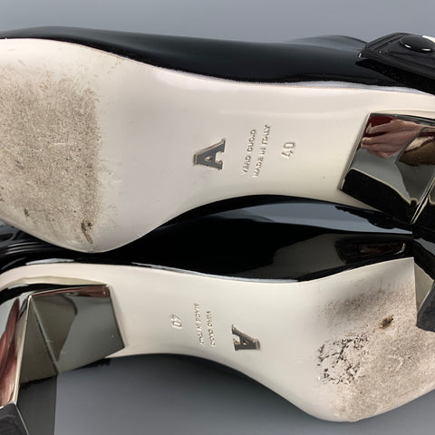 ALYX Size 10 Black Silver Patent Leather Ankle Boots