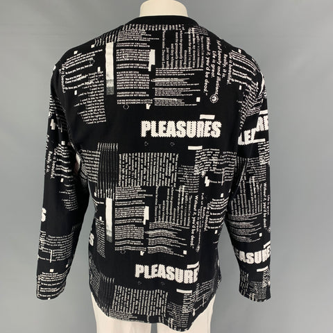 PLEASURES Taille L T-shirt à manches longues en coton graphique noir blanc