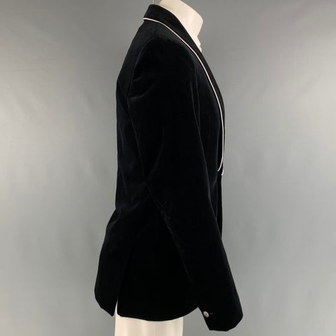 GIVENCHY Talla 38 Abrigo deportivo con cuello chal de terciopelo de algodón sólido blanco negro