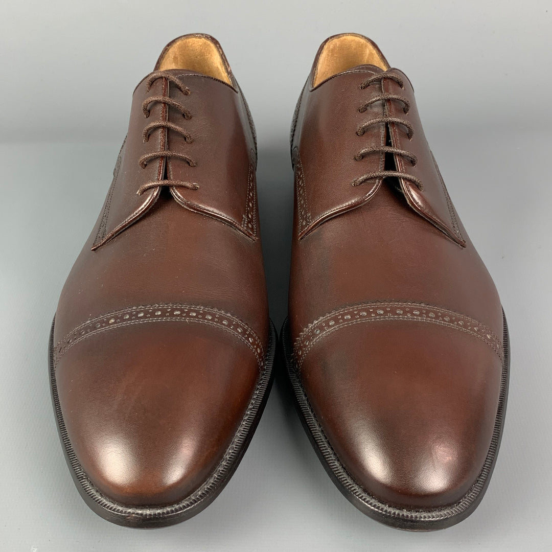 BALLY Size 9.5 Brown Leather Cap Toe Lace Up Shoes