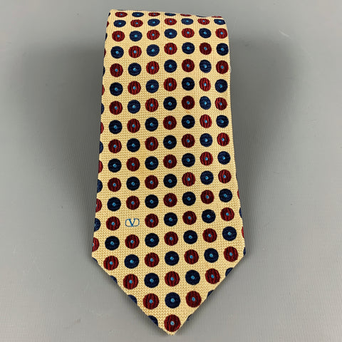 VALENTINO Yellow Red Blue Dots Silk Tie