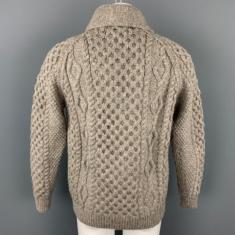 INVERALLAN Size L Grey Knit Wool Fisherman Cardigan
