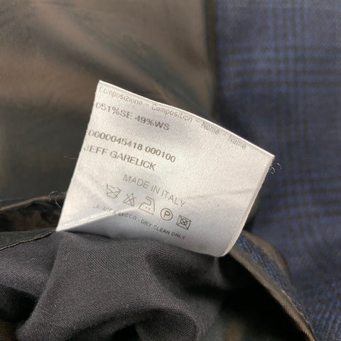 BRIONI Size 39 Navy Plaid Silk / Wool Notch Lapel Custom Sport Coat