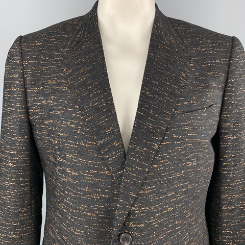 LANVIN Black & Copper Heather Textured Notch Lapel Sport Coat
