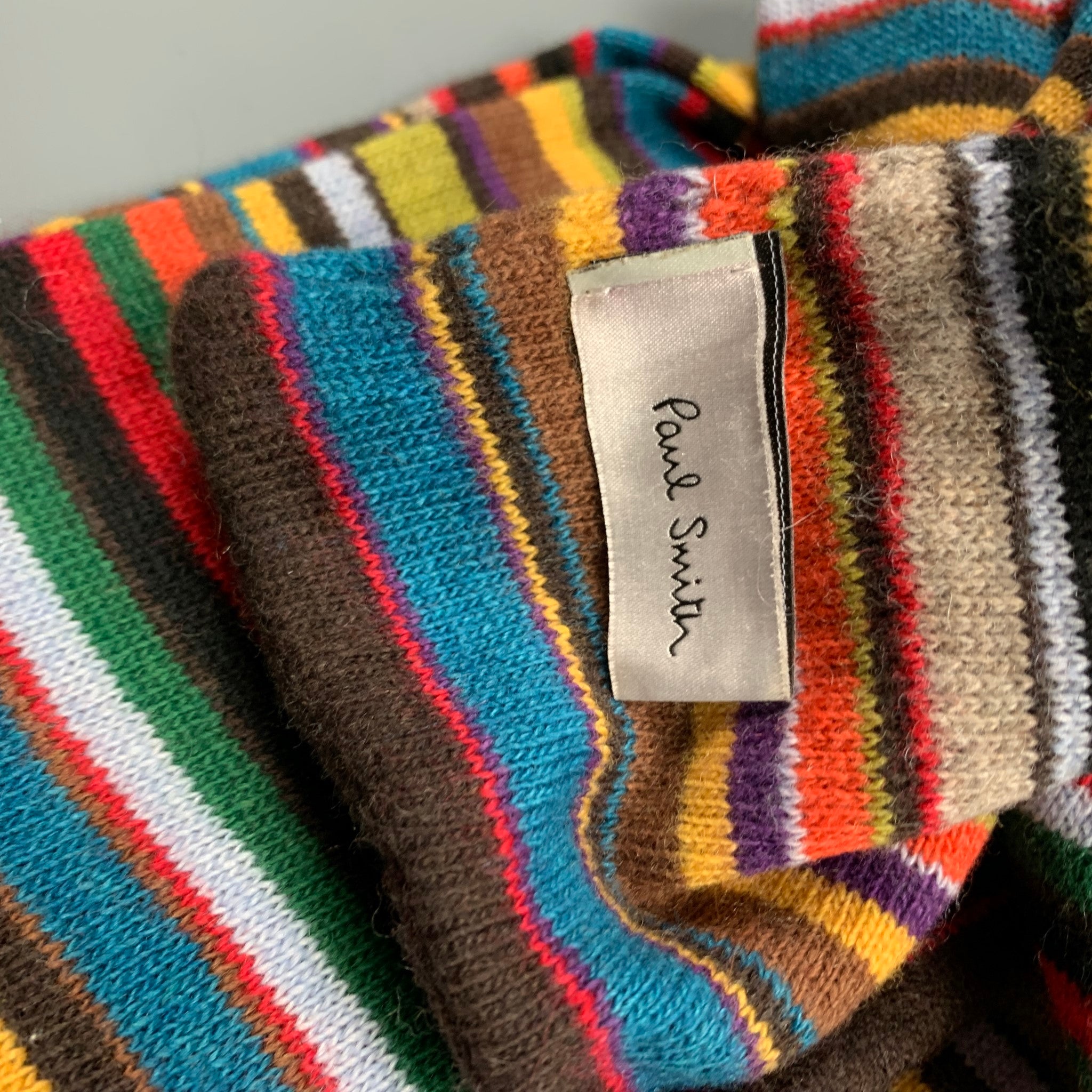 PAUL SMITH Multi-Color Stripe Knitted Wool Cashmere Blend Scarf