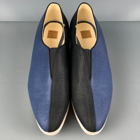 ZOE LEE Size 7.5 Black & Blue Fabric Color Block Platform Pumps