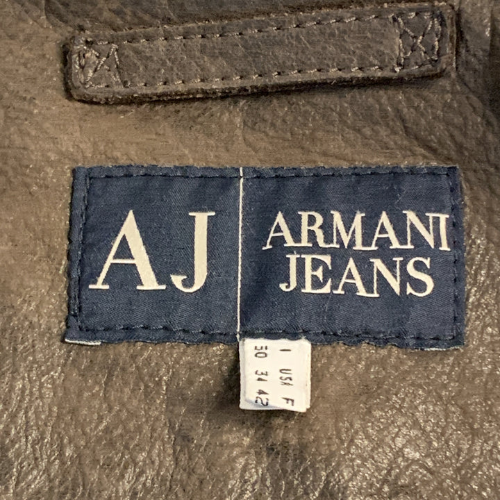 ARMANI JEANS Size S Brown Leather Zip Up Distressed Jacket