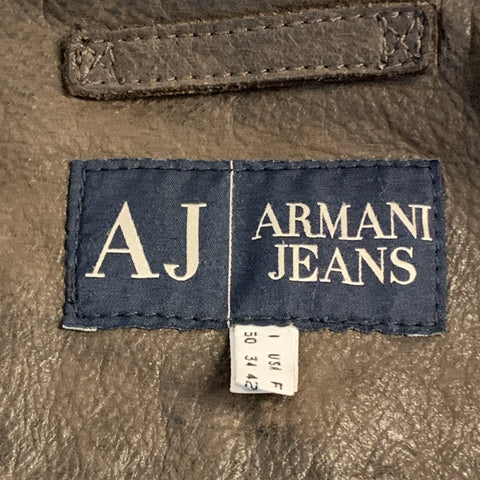 ARMANI JEANS Taille S Veste en cuir marron zippée en détresse