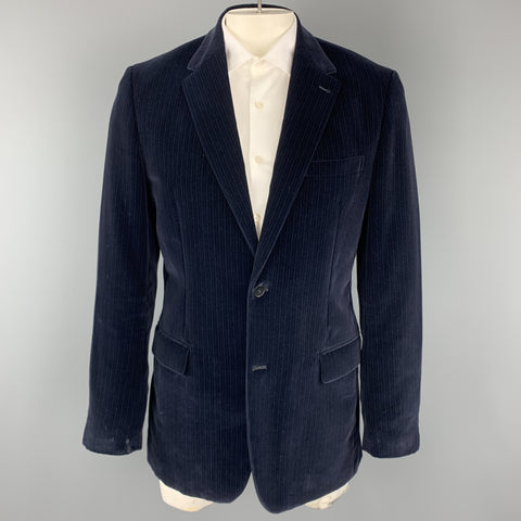 THEORY Size 42 Navy Stripe Cotton Velvet Notch Lapel Long Sport Coat