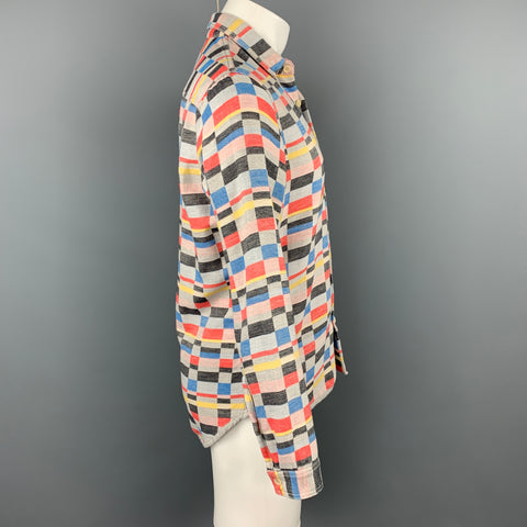 FOLK Size S Multi-Color Checkered Cotton Button Up Long Sleeve Shirt