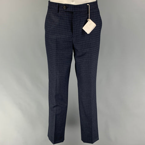 BRUNELLO CUCINELLI Size 38 Navy Mouline Check Lana Wool Suit