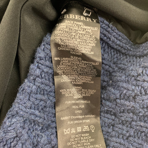 BURBERRY PRORSUM 2011 Size S Blue Cable Lambswool Rabbit Fur Mulberry Silk Sweater