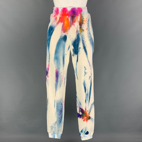 THE ELDER STATESMAN Talla XS Joggers multicolores con lavado ácido y teñido anudado de algodón/cachemir