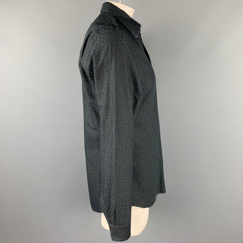 PAUL SMITH Size L Black on Black Print Cotton Button Up Long Sleeve Shirt