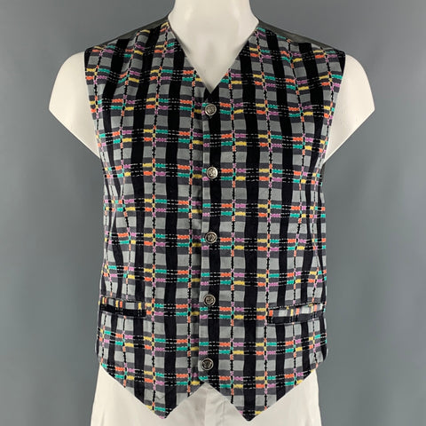VERSACE JEANS Size L Grey Multi-Color Checkered Cotton Vest