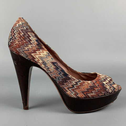 MISSONI Size 8 Multi-Color Zig Zag Platform Pumps