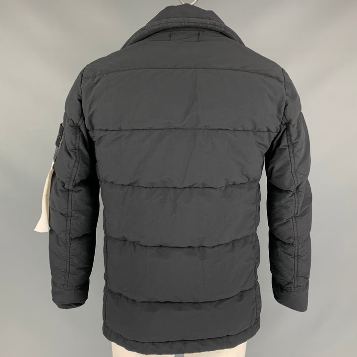 STONE ISLAND Size L Black Quilted Cotton / Nylon Rip Stop Down Jacket