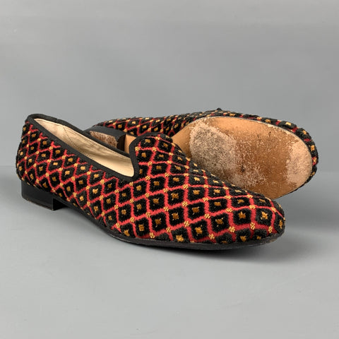 STUBBS &amp; WOOTTON Talla 10 Mocasines planos con textura de terciopelo rojo negro