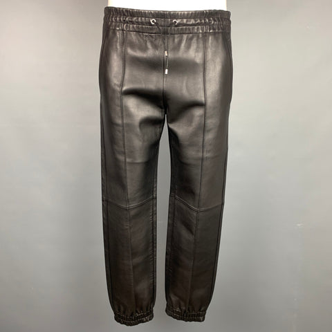 BALLY Size 30 Black Leather Elastic Waistband Casual Pants