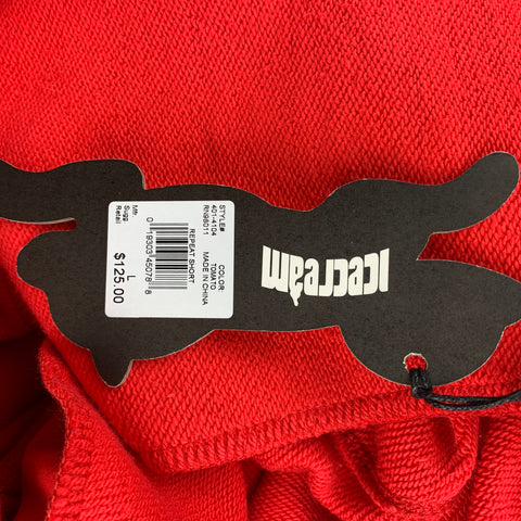 ICECREAM Size L Red & Black Logo Print Cotton Drawstring Shorts