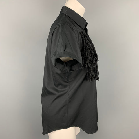 COMME des GARCONS Blusa con flecos de algodón y popelina negra talla S
