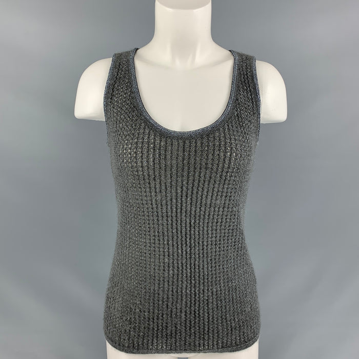 MISSONI Size 2 Grey Silver Mohair Blend Knitted Casual Top