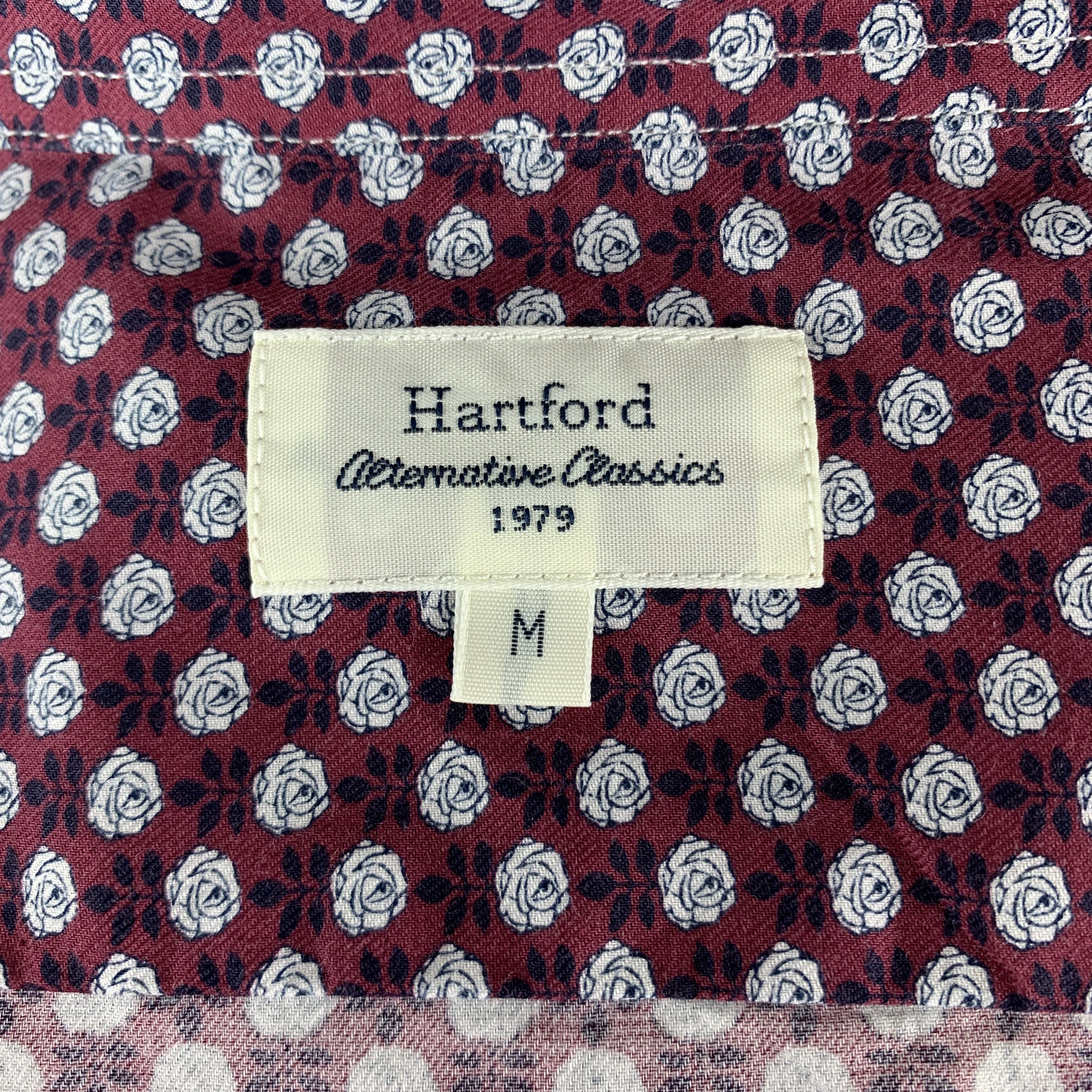 HARTFORD Size M Burgundy & White Floral Cotton Button Up Long Sleeve Shirt
