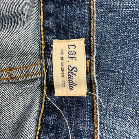 C.O.F. STUDIO Size 38 Blue Distressed Selvedge Denim Button Fly Jeans