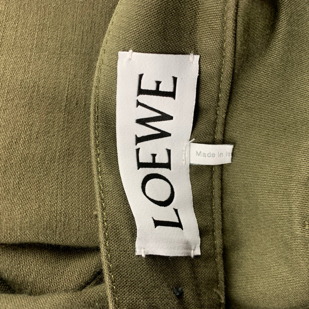 LOEWE Taille 38 Pantalon décontracté en coton olive avec braguette boutonnée au dos