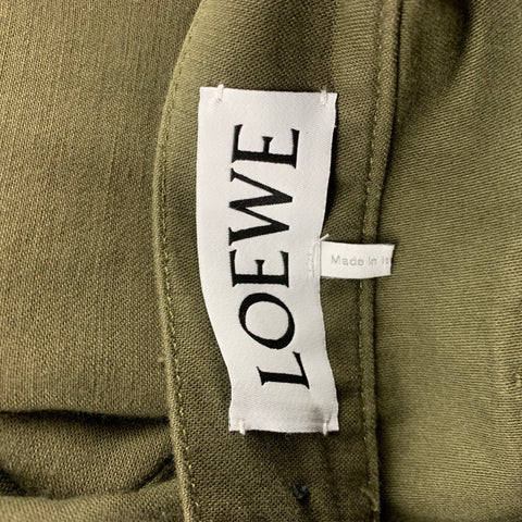 LOEWE Size 38 Olive Cotton Button Fly Back Belt Casual Pants