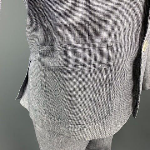 BAND OF OUTSIDERS Size 40 Navy & White Houndstooth Linen Notch Lapel Suit