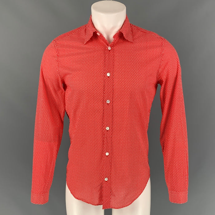 BURBERRY PRORSUM Size XS Red & White Dots Cotton Button Up Long Sleeve Shirt