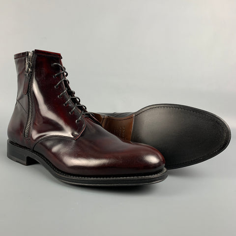 AQUATALIA Talla 10.5 Botas con cordones de cuero burdeos