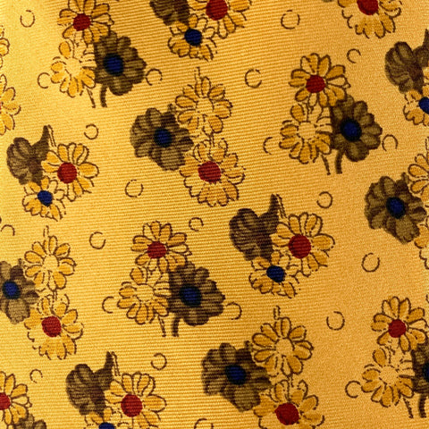 FACONNABLE Yellow Brown Floral Silk Tie