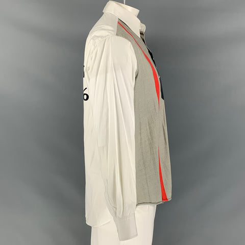YOHJI YAMAMOTO Spring 2007 Size L White Graphic Cotton Long Sleeve Shirt